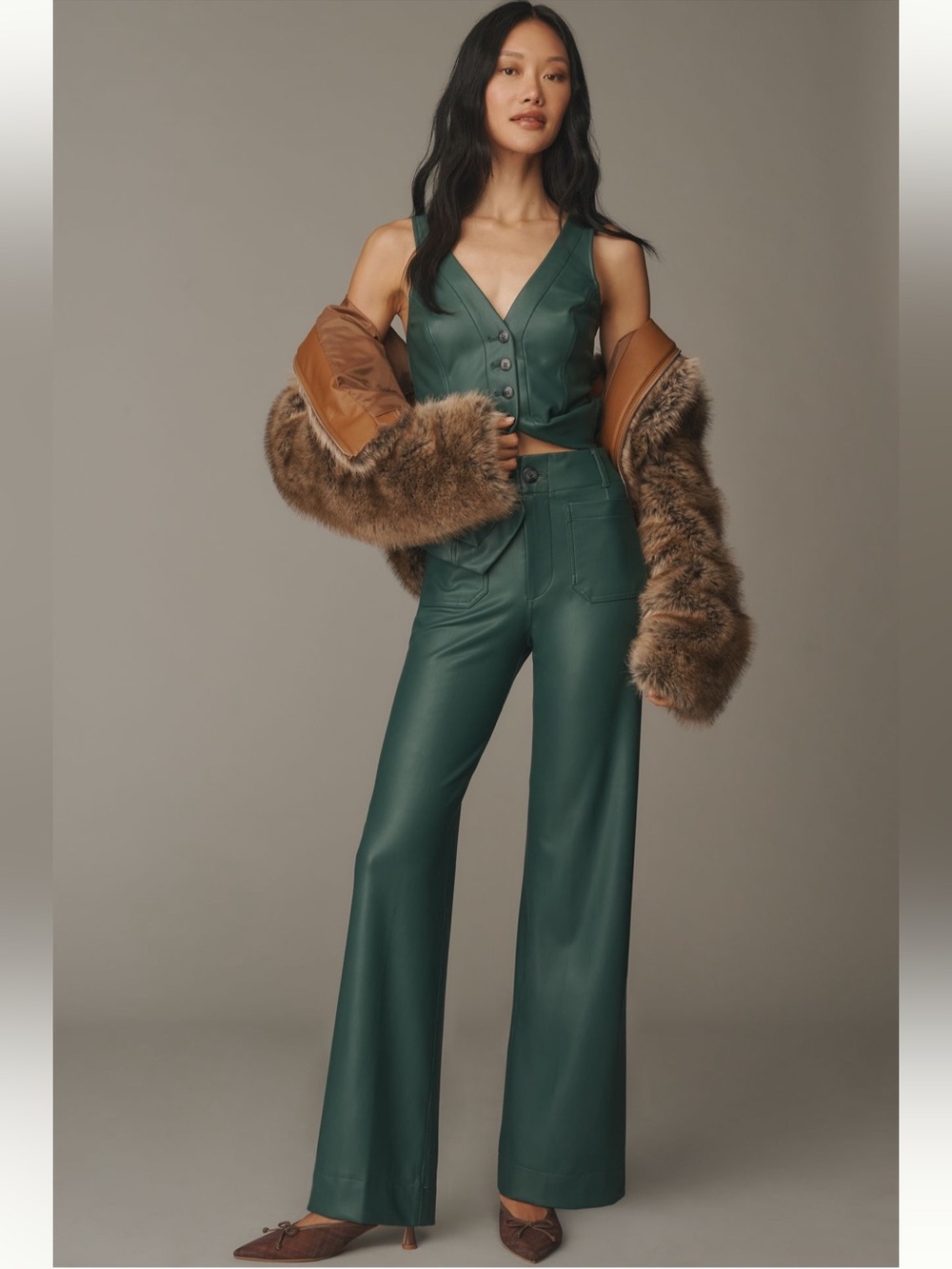 Maeve Colette Faux Leather High-Rise Wide-Leg Full-Length Pants - Size 28 - BNWT